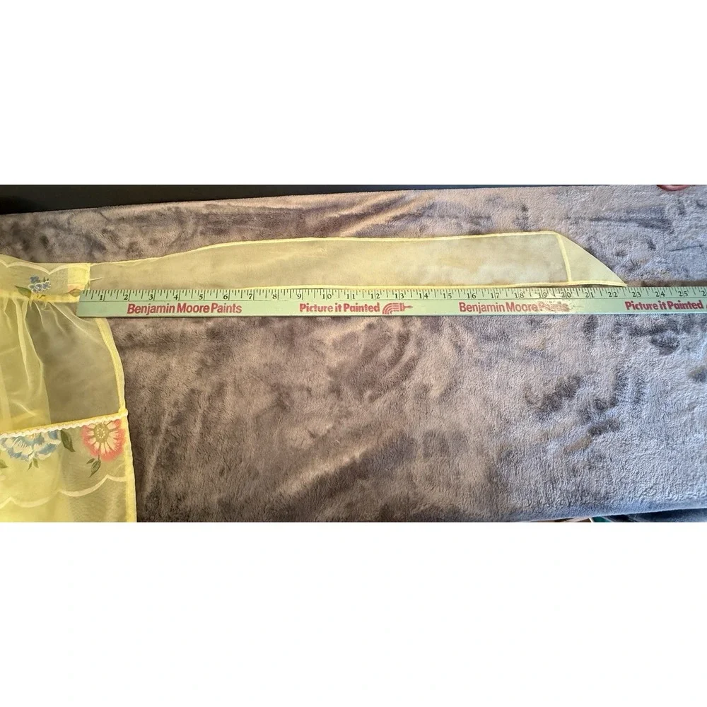Vintage 50s Half‎ Apron Sheer Yellow Floral Embossed Organza Retro MCM 3 Pockets